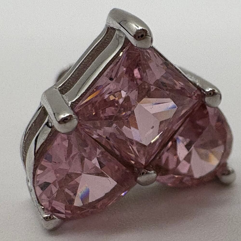925 Sterling Silver Lab-Created Pink Sapphire Heart Halo Earrings - Picture 4 of 6